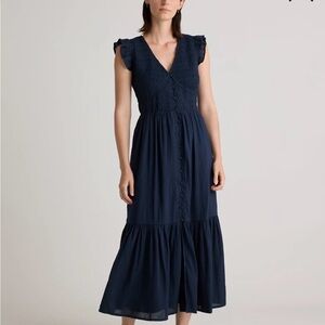 Quince Midnight Blue Ruffle Sleeve Midi Dress
